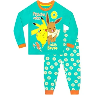 Image de Pokémon Pyjama Unisexe Pikachu et Eevee Ensemble de à Manches Longues pour Enfants 8 9 Ans Vert