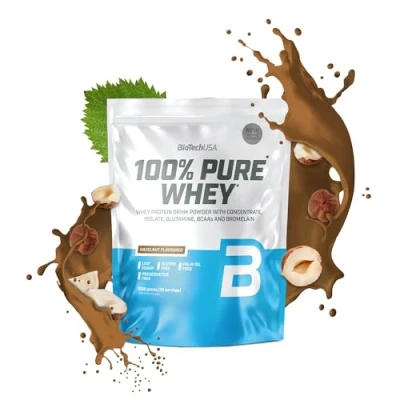 Image de BioTechUSA 100% Pure Whey Poudre de protéines avec BCAA et Glutamine sans gluten, huile palme 21g par portion, 1 kg, Noisette