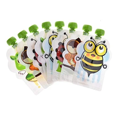 Image de Lot De 8 Gourde Compote Enfant Rechargeables et Reutilisable, bâtonnets Purée Fruits Maison dans Un Sac Rangement, Bébé pour Smoothie, Fruits, Bouillie Bébé, Yogourt