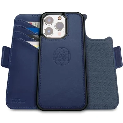 Image de dreem Fibonacci Compatible avec iPhone 15 Pro Max funda cartera / 2 en 1 étui Antichoc et Folio Amovible Cuir végétal, MagSafe, Protection RFID [Royal]