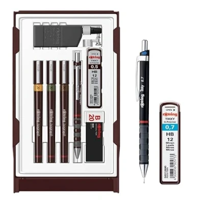 Image de rOtring Isograph S0699370 Ensemble stylo technique et crayon 3 stylos (0,20 mm, 0,30 0,50 mm) porte mine (0,5 Accessoires avec 0,7 mm recharges