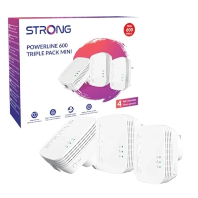 Image de STRONG POWERL600DUOMINIUK AV600 Lot de 3 mini adaptateurs CPL Portée jusqu&#039;à 300 m, aucune configuration nécessaire, prise britannique Blanc
