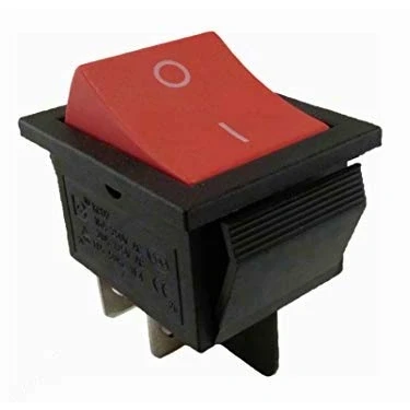 Image de Interrupteur à bascule encastrable 2 pôles (4 broches) 16 A 250 VAC 28,5 x 21,5 mm non éclairé (bascule rouge)