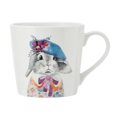 Image de Mikasa x Tipperleyhill tasse en porcelaine, 380ml, porcelaine fine avec détails or véritable, mug fantaisie pour le thé et café impression de lapin, emballage cadeau