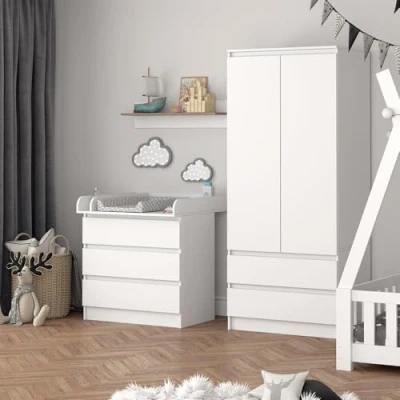 Image de Vicco Commode à Langer Emma, Blanc, 80x85.4cm avec 3 tiroirs