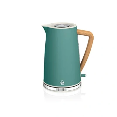 Image de Swan Nordic Bouilloire électrique ultra rapide sans fil Design moderne 1,7 l 2200 W Poignée effet bois Arrêt automatique Vert