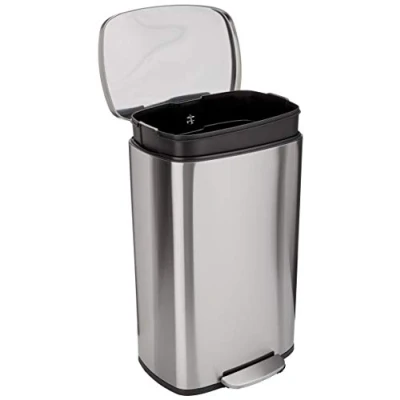 Image de Amazon Basics Poubelle rectangulaire à fermeture douce, 50 l (13.2 Gallons), nickel satiné
