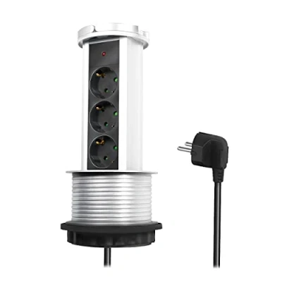 Image de LogiLink LPS235A Bloc multiprise Pop up 3 Prises (3 x CEE 7/3) avec Protection de Contact Accrue, Convient pour Tables Un Trou câble 100 mm diamètre.