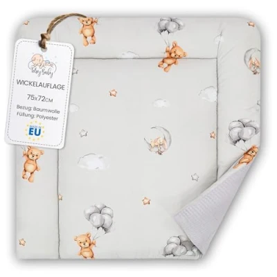 Image de Table à langer bebe 75x72 cm matelas pliable imperméable et portable en coton lavable pour commode Hemnes ou Malm 75 x 72 Oursons