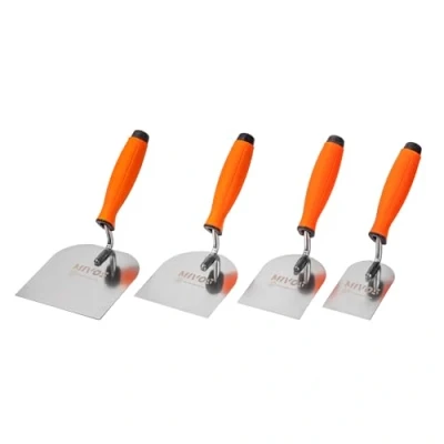 Image de Mivos Lot de 4 truelles stukateurur en acier inoxydable 60 mm 80 100 120 spatule plâtre avec poignée souple Kit pour travaux maçonnerie Fabriqué UE