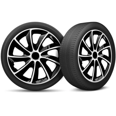Image de Moltico Enjoliveur Set de 4 Universel Enjoliveurs Adapté à Toutes Roues en Acier pour Auto Anneau Sécurité Réglable 17 Pouces Blanc Noir