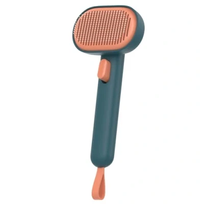 Image de Brosse Chats Chiens, aumuca pour Chat Autonettoyante Chien Poil Long Court en Conception à une Touche, Eliminer Efficacement jusqu&#039;à 95% des Poils Morts et Tomentose(VERT)