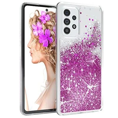 Image de EAZY CASE Coque de protection compatible Avec Samsung Galaxy A52/A52 (5G) / A52s paillettes liquides En silicone TPU transparent Violet