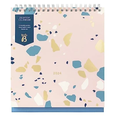 Image de Busy B Calendrier de bureau Janvier à Décembre 2024 Bleu Planificateur avec pochettes et support intégré. Parfait pour l&#039;organisation au travail sur votre