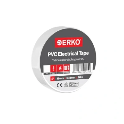 Image de ERKO Ruban adhésif isolant électrique PVC 19mm x 20m Blanc Réparation de câbles électriques Très flexible avec une forte adhérence Résistant aux produits chimiques