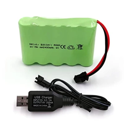 Image de Gecoty® Batterie NiMH AA rechargeable 6 V 2 400 mAh Avec prise SM 2P et câble de charge Pour voiture, SUV 4X4, blindé télécommandés
