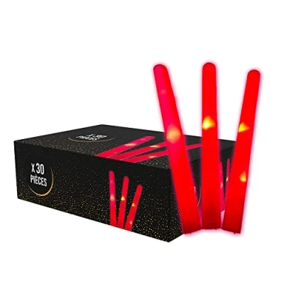 Image de SPARKLERS CLUB Lot de 30 Batons Lumineux LED Couleur Rouge 40cm Baton a Mousse pour Mariage et Fêtes 3 Modes Clignotement Livraison 24/48h