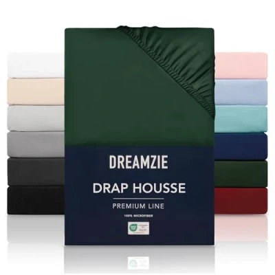 Image de Dreamzie Drap Housse 180x200 cmpour Matelas Épais jusqu&#039;à 33 cm 100% Polyester Microfibre Vert Certifié sans Produits Chimiques (Oeko TEX), avec Élastique Complet
