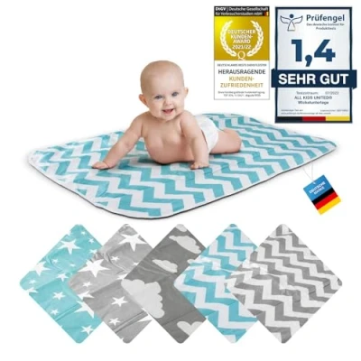 Image de Matelas à langer pour bébés et jeunes enfants ; respirant, lavable, réutilisable 50 x 70 cm (ZigZag Bleu)