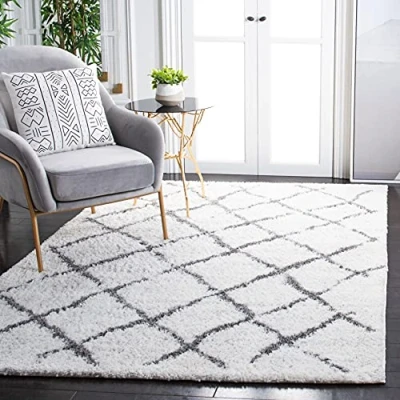 Image de Safavieh Shag Nora Grand Tapis de Salon rectangulaire pour Une Utilisation en intérieur, Polypropylène, Crème/Gris Clair, 90 X 150 cm