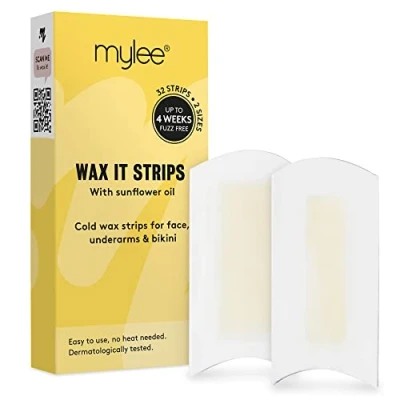 Image de Mylee Bande de cire froide Wax It, épilation facile et naturelle, 32 bandes froides, pour visage, corps, jambes, aisselles bikini, épilatoires le tous les types peau