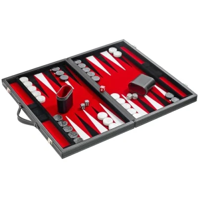 Image de Philos 18.5 inch Backgammon Set in Black Case with Red Felt Surface, Accessories Included