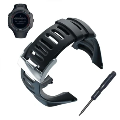 Image de Bracelet de Montre, Doux en Caoutchouc Noir Remplacement Montre avec Outil Gratuit pour Suunto Ambit 3 Peak/Ambit 2/1
