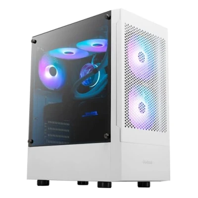Image de GAMDIAS PC Gamer Boitier, Boîtiers Gaming ATX Moyen Tour Vide, Airflow Mesh Case, 3 Ventilateurs ARGB de 120 mm Intégrés, Verre Trempé Latéral, Blanc