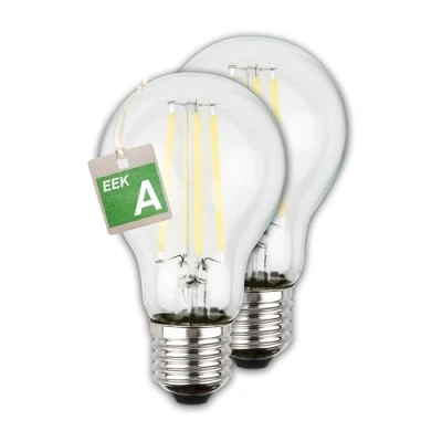Image de BRILONER EEK A Lot de 2 lampes à incandescence LED E27 A60, lumière blanc chaud, 4W, 840lm, LED, ampoule éclairage lampe incandescence, ampoule, 60x106 mm