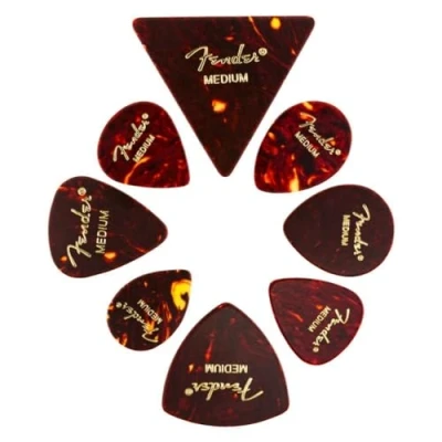 Image de Fender© &quot;Shape Medley&quot; Médiators en celluloïd pour Guitare et Basse Tortoise Shell Medium Set de 8