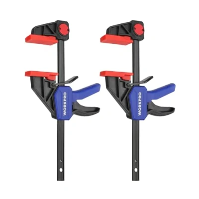 Image de WORKPRO Jeu de 2 Serre joints à une Main en Acier et Nylon pour Fixation Précise, Largeur Serrage 150 mm, Force Maximale 68 kg, Plage d&#039;Étirement 135 mm 285