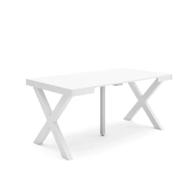 Image de Skraut Home Table Console Extensible Meuble 160 pour 8 Personnes Pieds Bois Massif Style Moderne Blanc