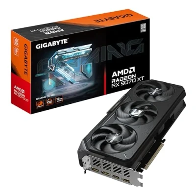 Image de Gigabyte Radeon RX 9070 XT Gaming OC 16G Carte Graphique 16 Go GDDR6, 256 Bits, PCI E 5.0, 3060 MHz Fréquence du Cœur, 2 x DisplayPort, HDMI, GV R9070XTGAMING 16GD