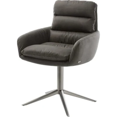 Image de chaise pivotante Abelia Flex avec accoudoirs microvelours anthracite vintage pied de 4 branches grafiete pivotement sur 360 fonction bascule