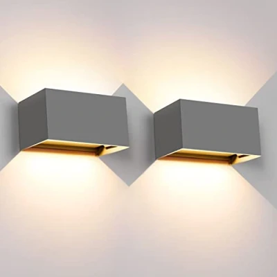 Image de Kingwei 20W Applique Murale Interieur/Exterieur Etanches 2 Pièces IP65 Avec Angle de Faisceau Réglable Lampe Interieur Blanc Chaud 3000K luminaires Extérieur Up Down Design(Grise)
