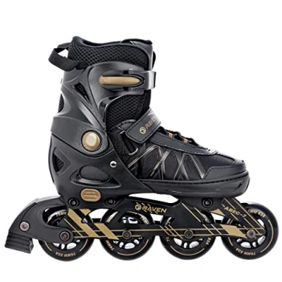 Image de Roller en ligne Expert ajustable RAVEN Noir/or Blanc Mixte