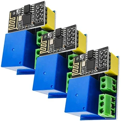 Image de AZDelivery 3 x ESP8266 01S ESP WLAN WiFi 5V Module avec Relais Adaptateur (successeur de ESP01) Compatible Arduino et Raspberry Pi incluant Un E Book