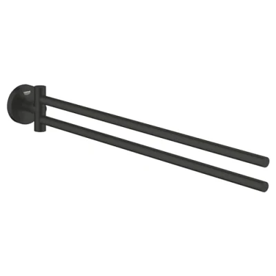 Image de GROHE Start Double Barre Porte Serviettes pour Salle de Bain, 439 mm, Fixations Cachées avec Vis Incluses, Bras Pivotants, Métal, Noir Mat, 411832430