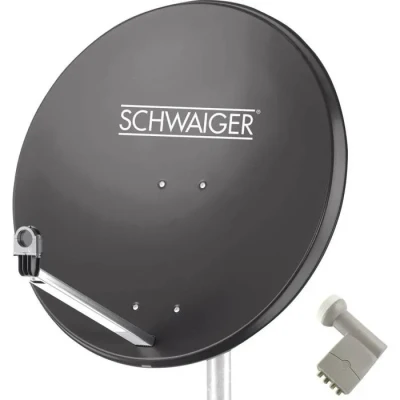 Image de Système SAT Parabole 80 cm + Quad LNB SCHWAIGER Gris (avec Switch)