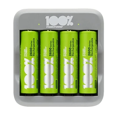 Image de Chargeur Piles Rechargeables AA et AAA avec 4 Minh incluses 100% PEAKPOWER Rapide USB emplacements + pré chargées Haute capacité