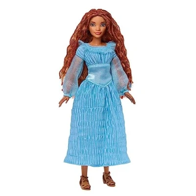 Image de Mattel Disney La Petite Sirène Poupée Ariel Humaine, Avec Robe Bleue À Volants Et Chaussures Amovibles, 5 Points D’Articulation, Collectionner, Jouet Enfant, Dès 2 Ans, HLX09
