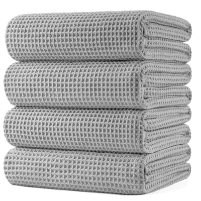 Image de Polyte Serviette de bain en microfibre non pelucheuse et à séchage rapide Structure gaufrée Très grande Gris clair 152 x 76 cm Lot 4