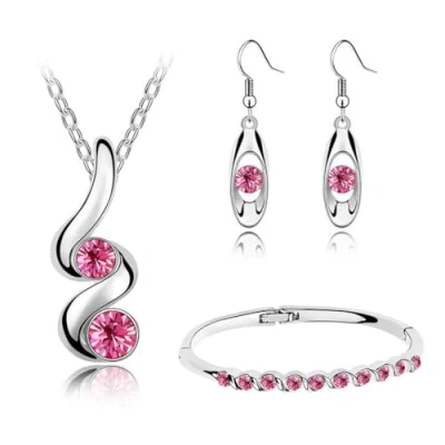 Image de Gkaopi Parure de Bijoux Femme 3Pcs Ensemble Collier Pendentif et Boucles d&#039;Oreilles Bracelet avec Zirocon Cubique Hypoallergénique Cristal Cadeau pour Fille