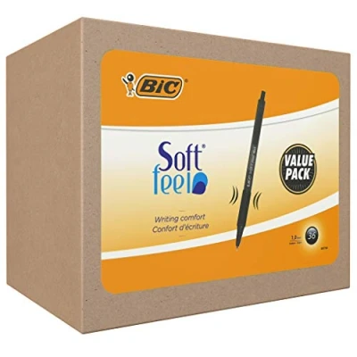 Image de BIC Soft Feel Stylos Bille Rétractables avec Grip en Caoutchouc, Pointe Moyenne (1,0 mm) Noir, Boîte de 36 Exclusivité Amazon