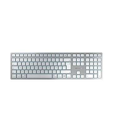 Image de CHERRY KW 9100 SLIM FOR Mac, Clavier sans fil disposition française (AZERTY), Connexion Bluetooth ou 24 GHz, Touches plates, Rechargeable, Blanc argenté