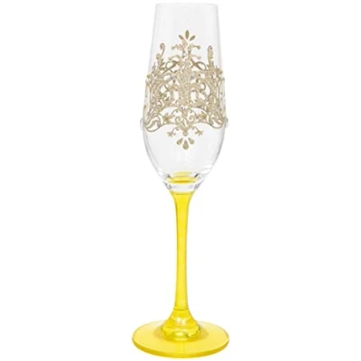Image de Maturi Flûte à champagne peinte la main, motif floqué doré, 220 ml, boîte cadeau
