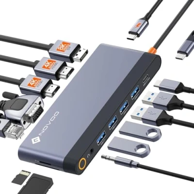 Image de Station d&#039;accueil USB C NOVOO 14 en 1 Double Moniteur 4K 100W PD 5 Ports
