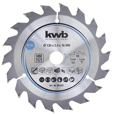 Image de kwb 581857 Plaque de Bois aggloméré pour scie circulaire dur 130 x 16 mm Coupe propre Numéro moyen 18 dents Z Lame CleanCut Moyenne