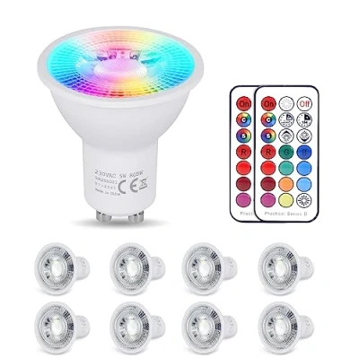 Image de YAYZA! Ampoule LED GU10 Blanc Froid 5W, 6000k RGB Dimmable Couleur, Spot Changementde 450lm(équivalent 50w),12 Couleurs, 5 modes,Timing, Avec Telecommande (Pièce de 8