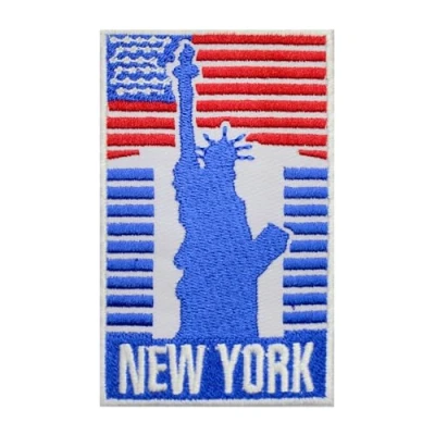 Image de Écusson de voyage New York, patch groovy brodé thermocollant ou à coudre pour vêtements, etc. 9 x 5,5 cm